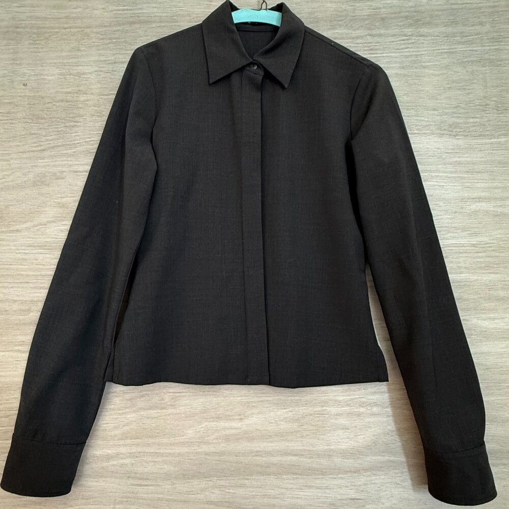 Theory Wool Button Down Shirt Chocolate Brown Size Small
